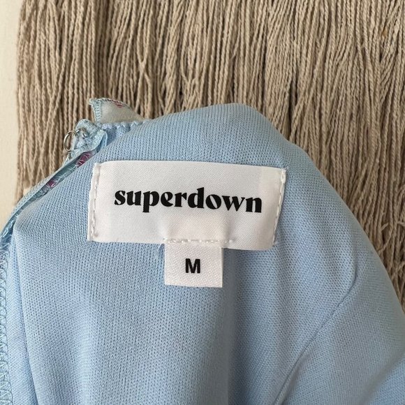 REVOLVE Superdown Cruz Off Shoulder Blue Floral Mini Dress Size Medium - Picture 10 of 12